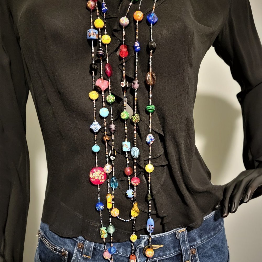 FABULOUS Vintage ITALIAN GLASS BEAD Triple Strand Necklace - Picture 2 of 8
